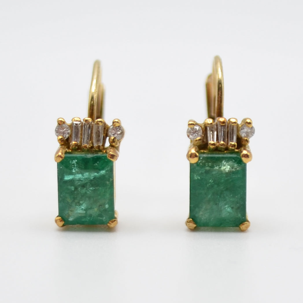 14k Emerald & Diamond Earrings