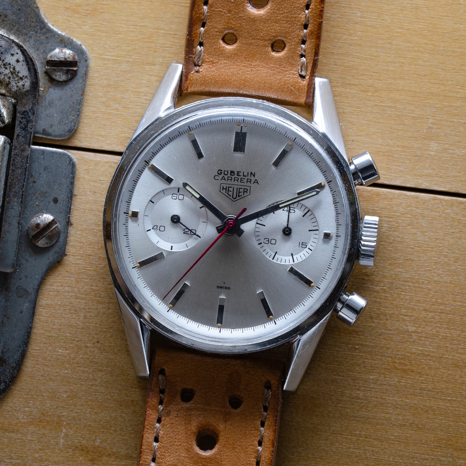 Heuer Carrera 3647S watch with Gübelin Signature on Leather strap