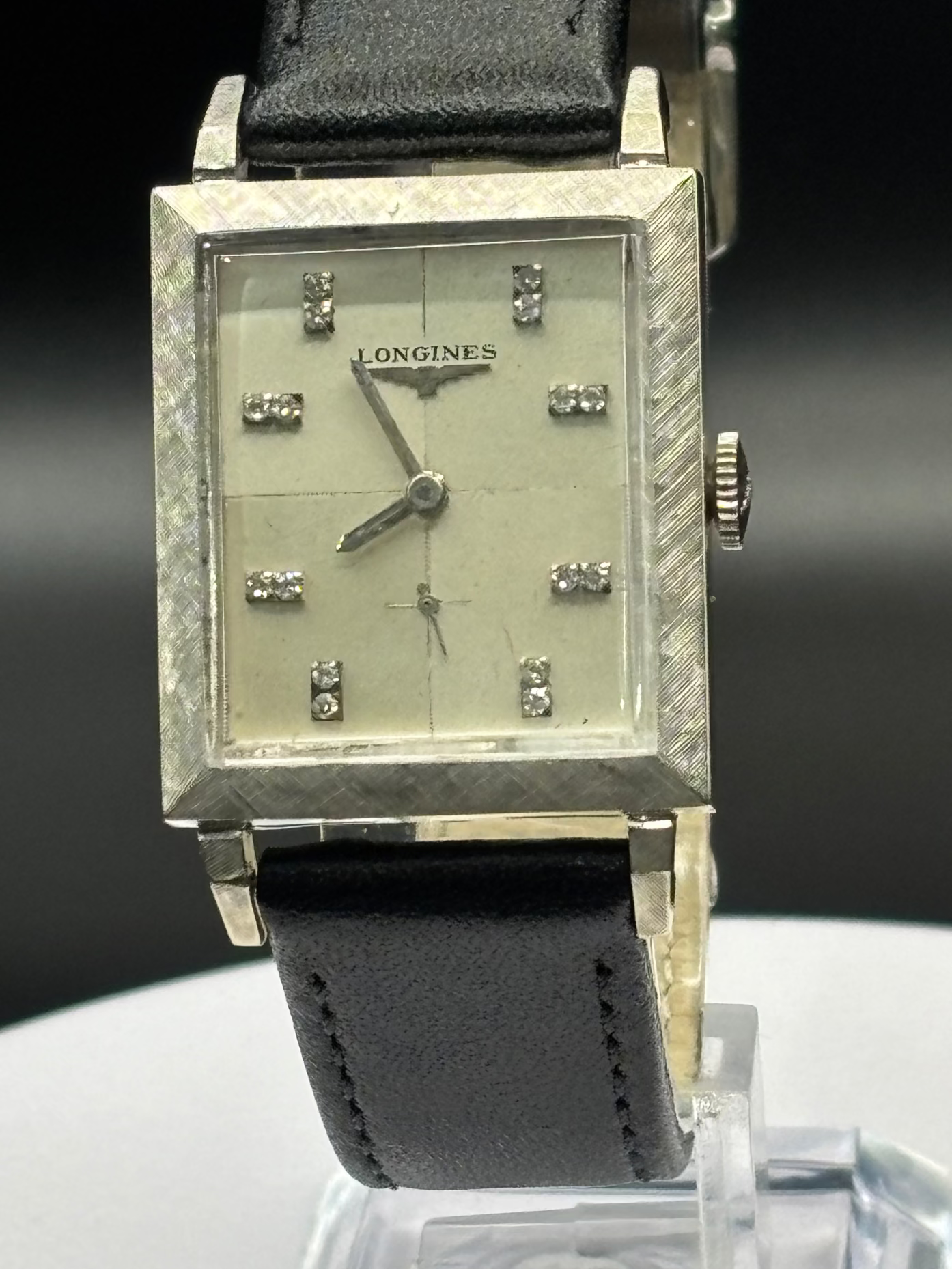 Longines 1940's vintage watch with Diamond dial on leather strap