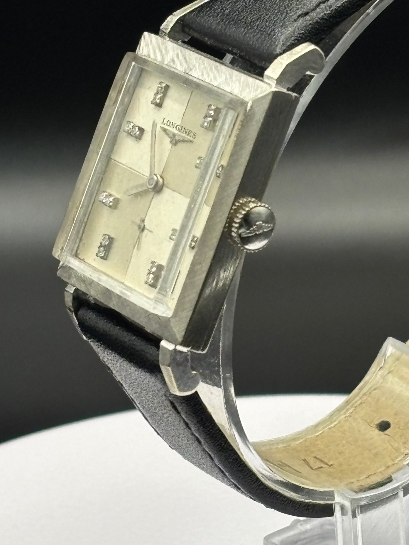 Longines 1940's vintage watch with Diamond dial on leather strap