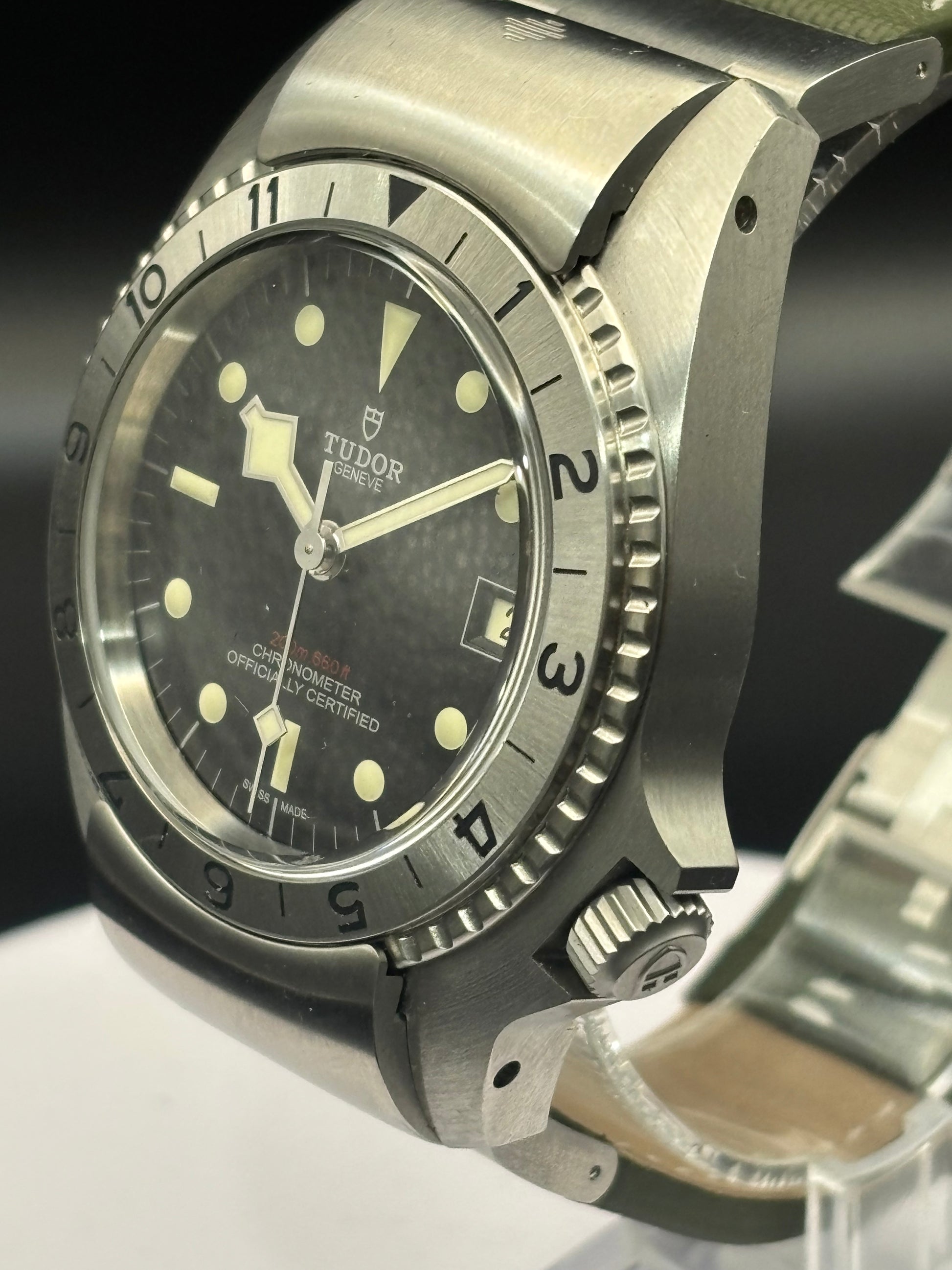 Tudor Po1 automatic watch on leather strap.
