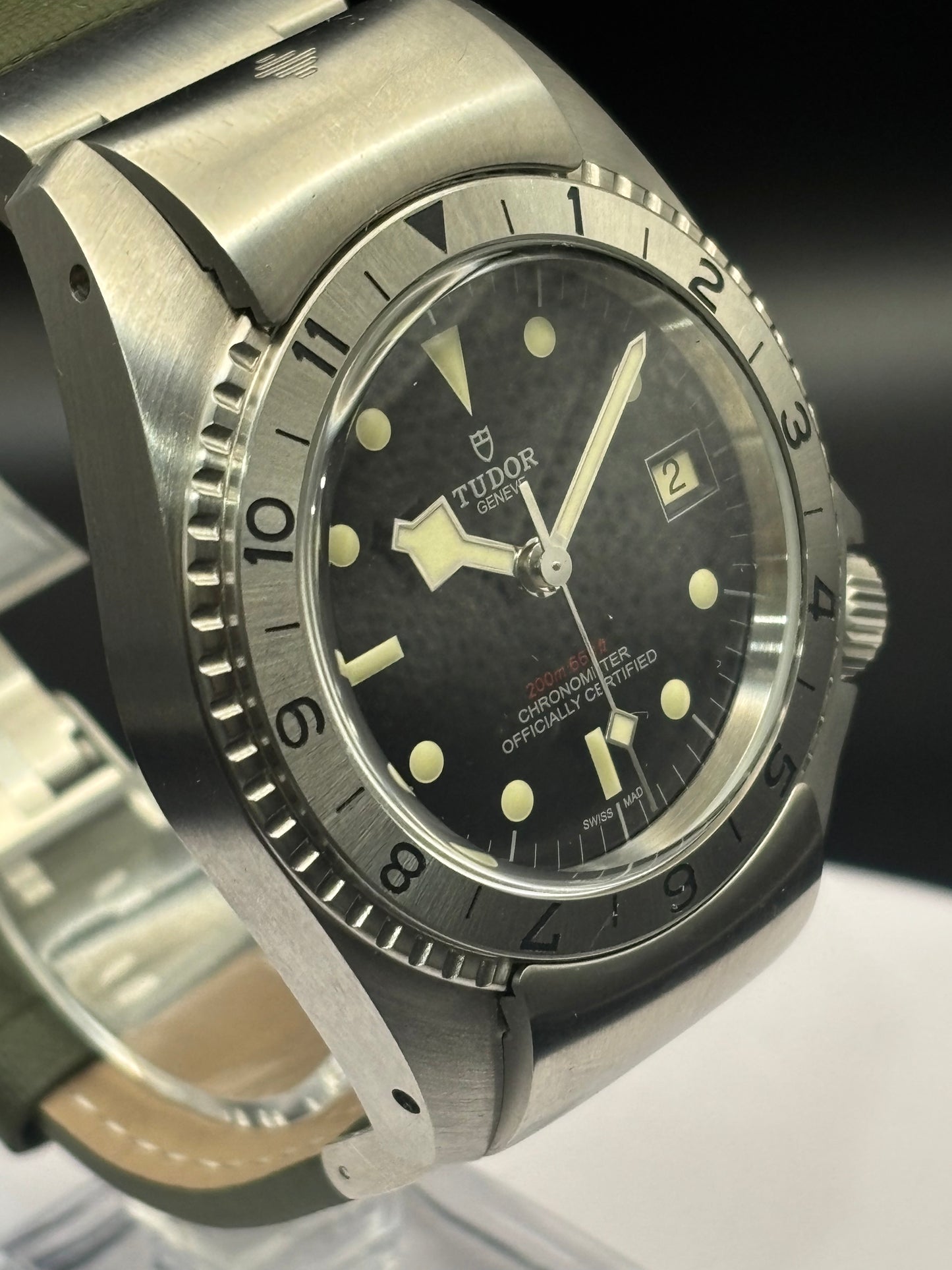 Tudor Po1 automatic watch on leather strap.