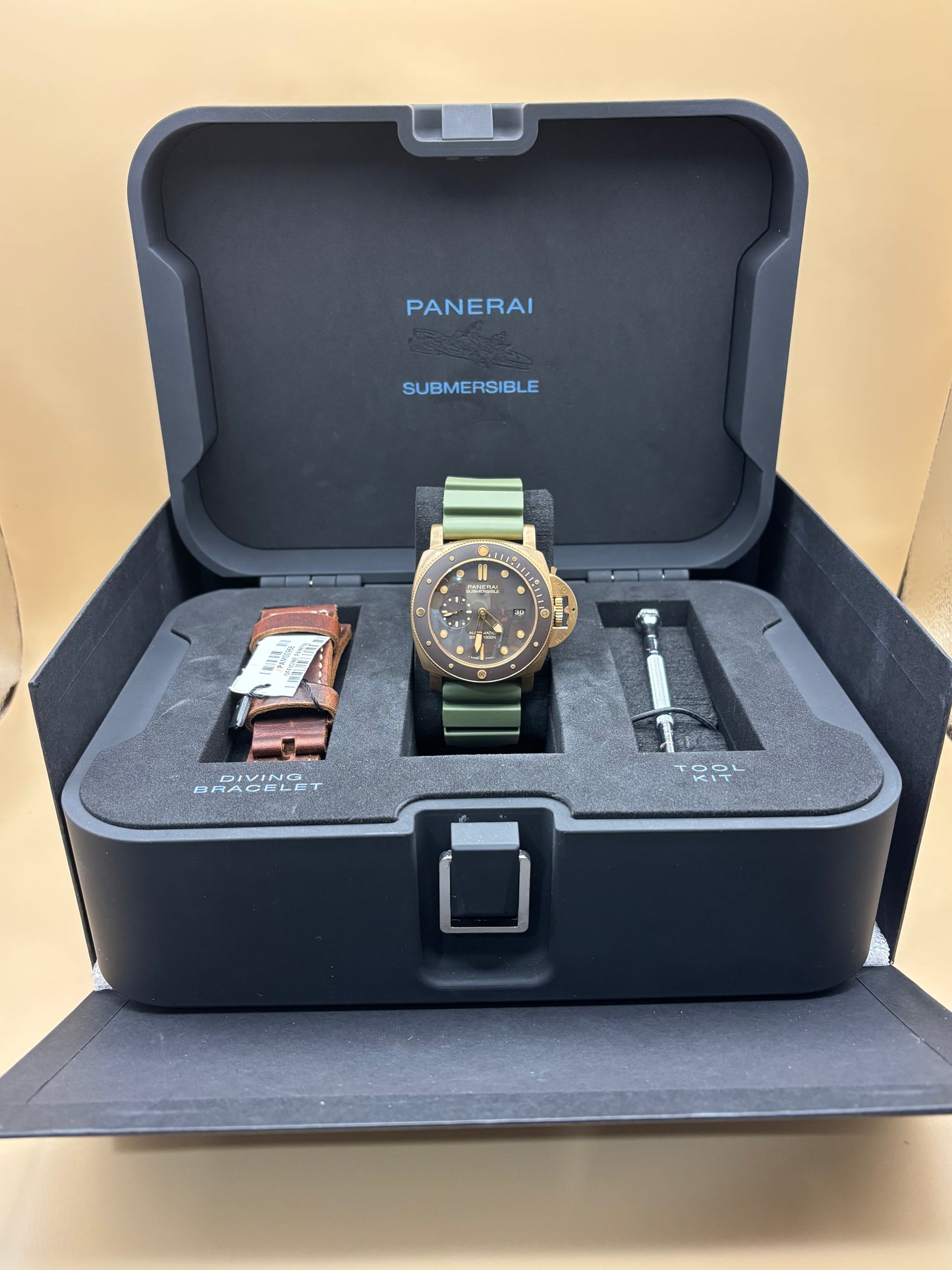 Panerai Submersible Bronzo full set complete on a Green band.