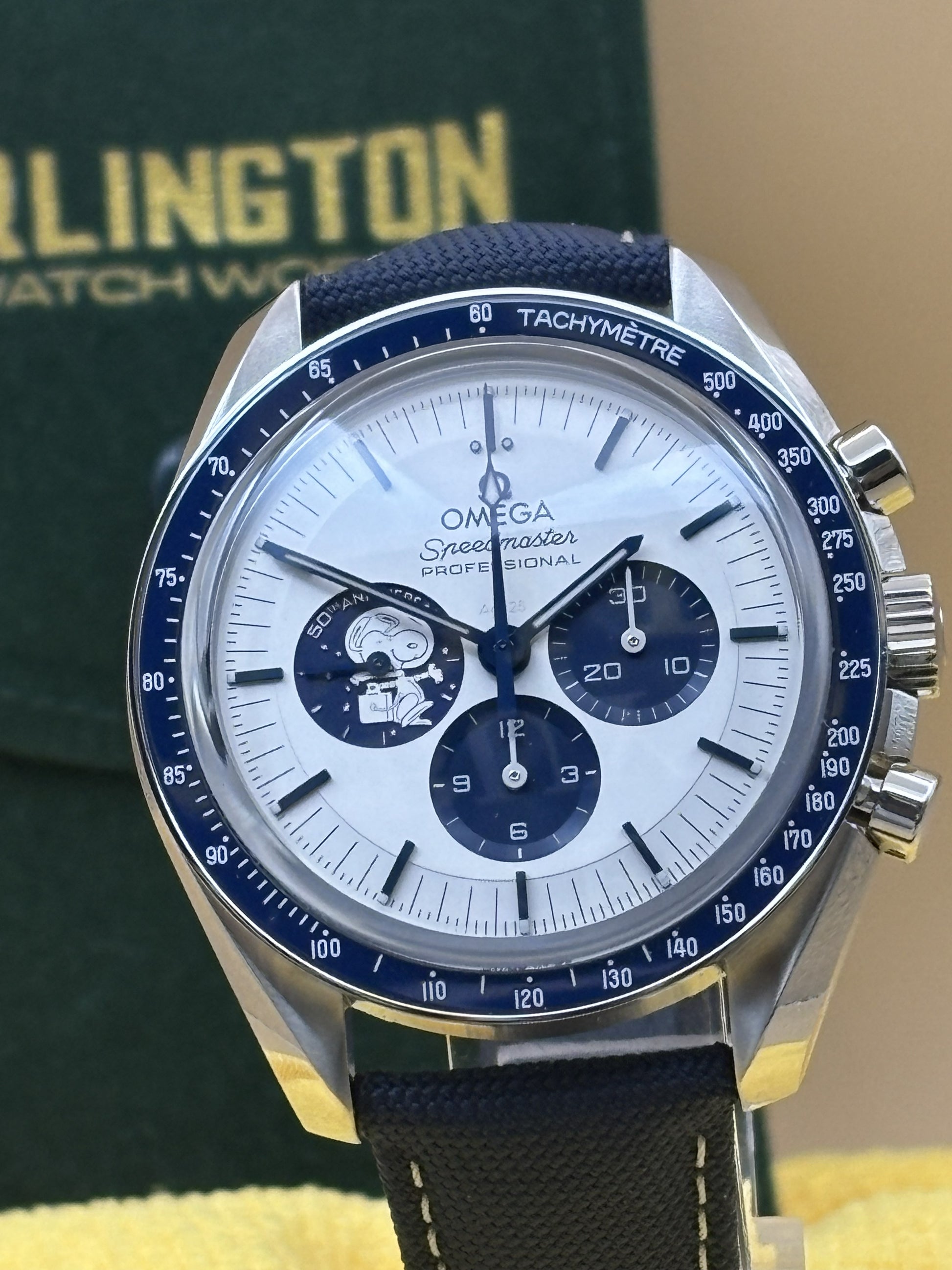 Rare Omega Snoopy watch on a leather Omega band.