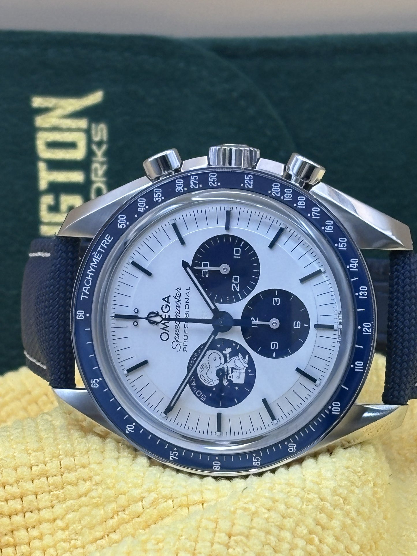 Rare Omega Snoopy watch on a leather Omega band.