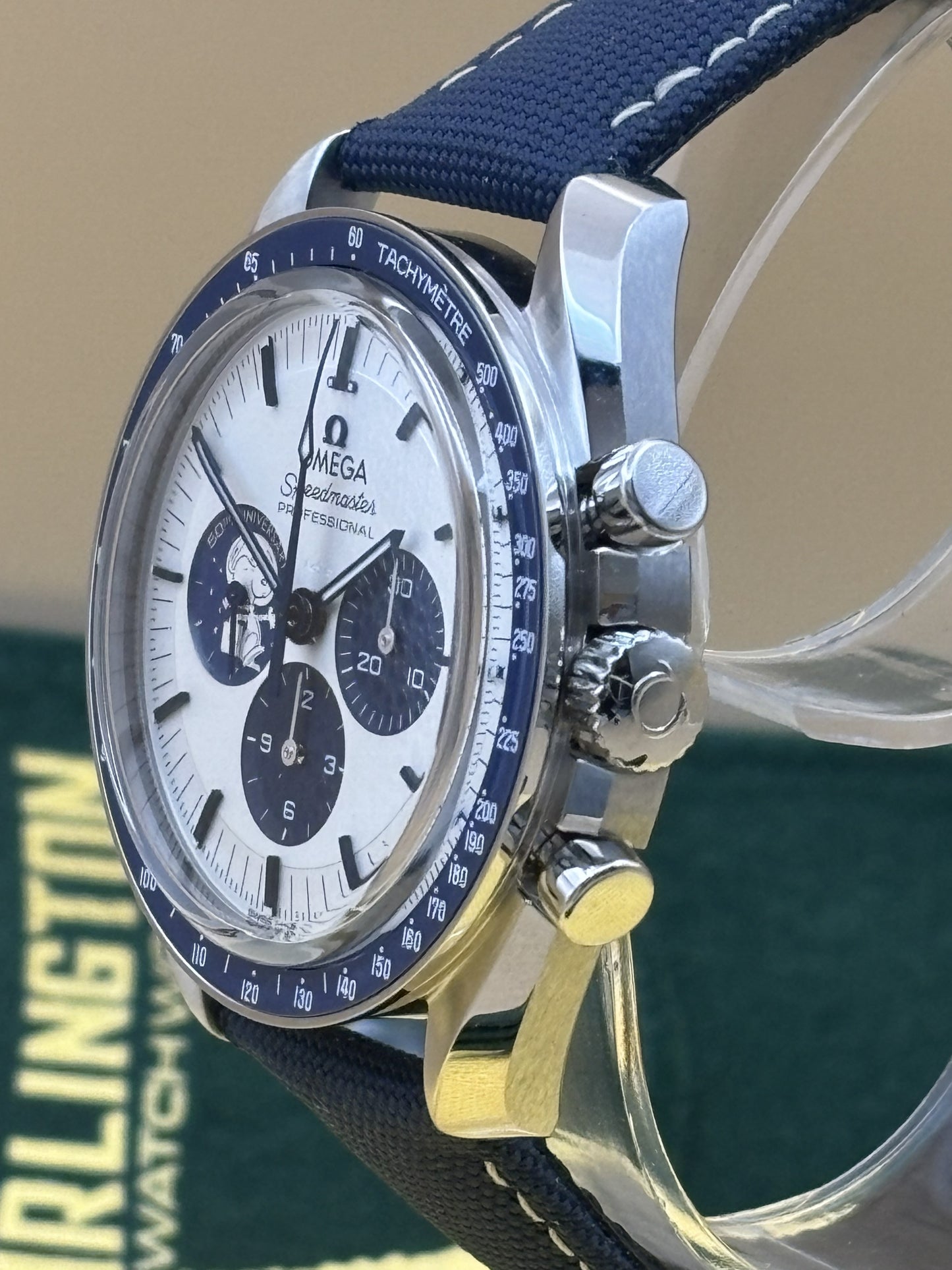 Rare Omega Snoopy watch on a leather Omega band.