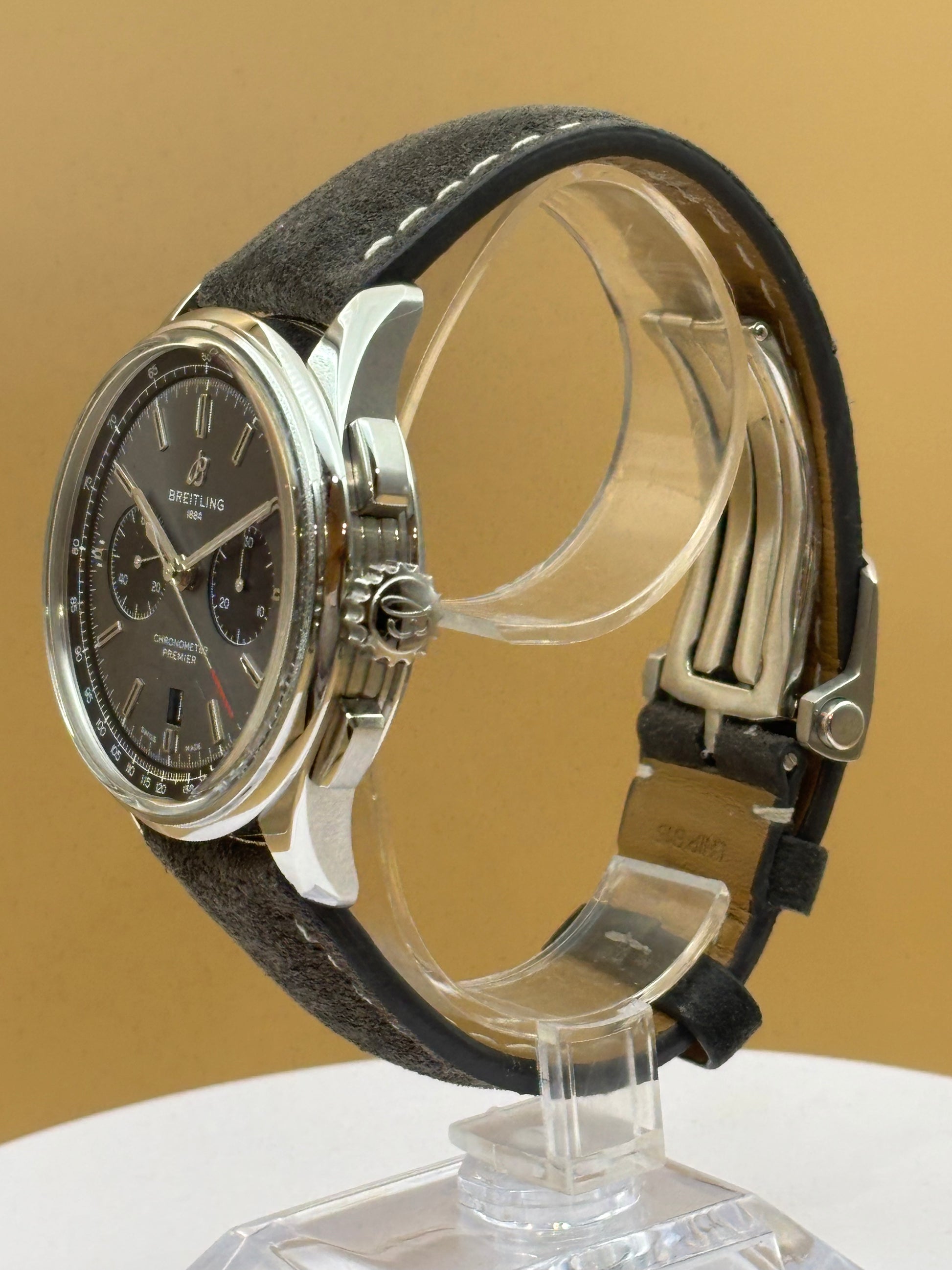 Breitling Premier B01 Chronograph watch with a leather strap.