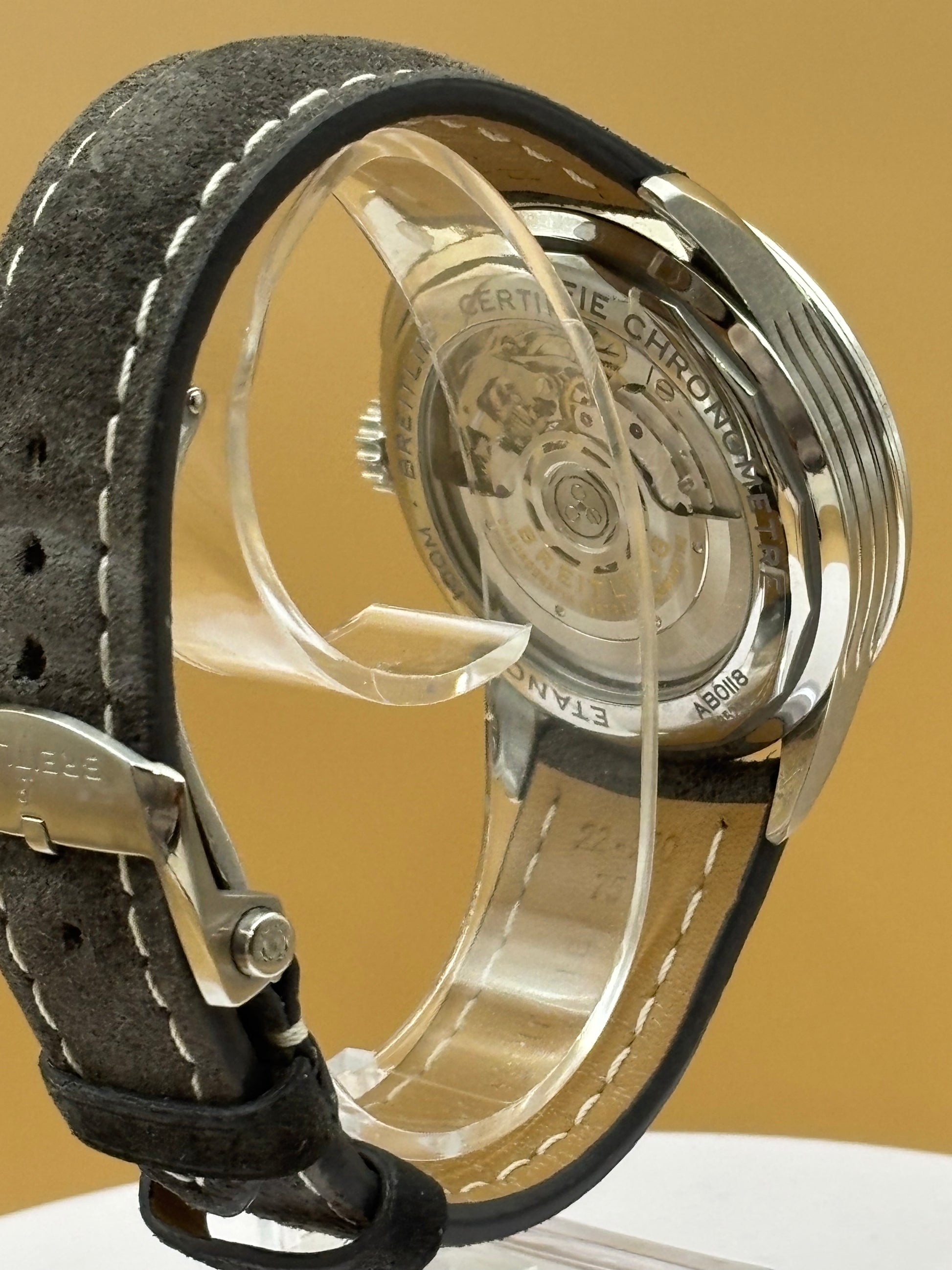 Breitling Premier B01 Chronograph watch with a leather strap.