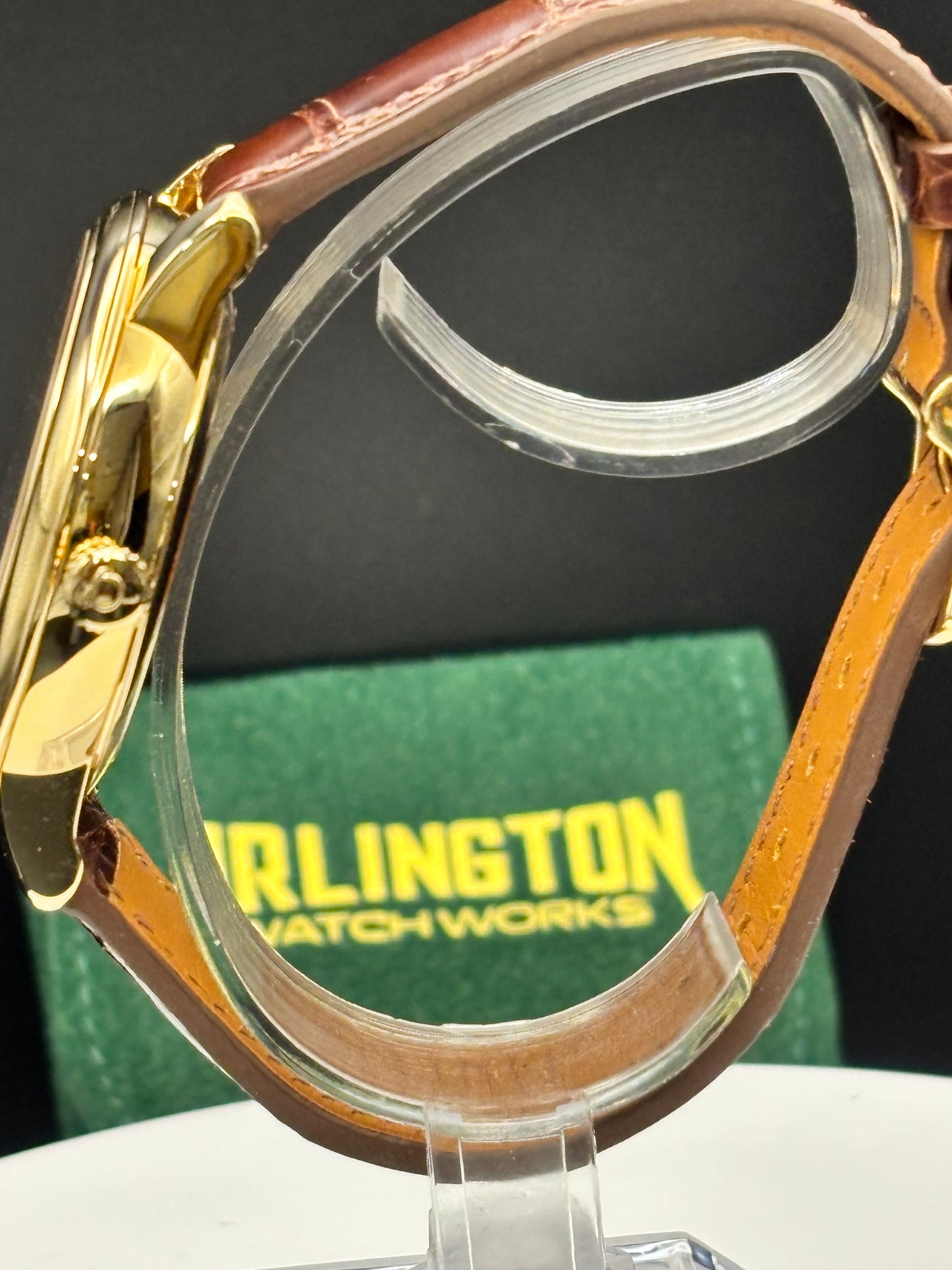 Omega De Ville Prestige 18K Solid GOLD Watch on an alligator watch.