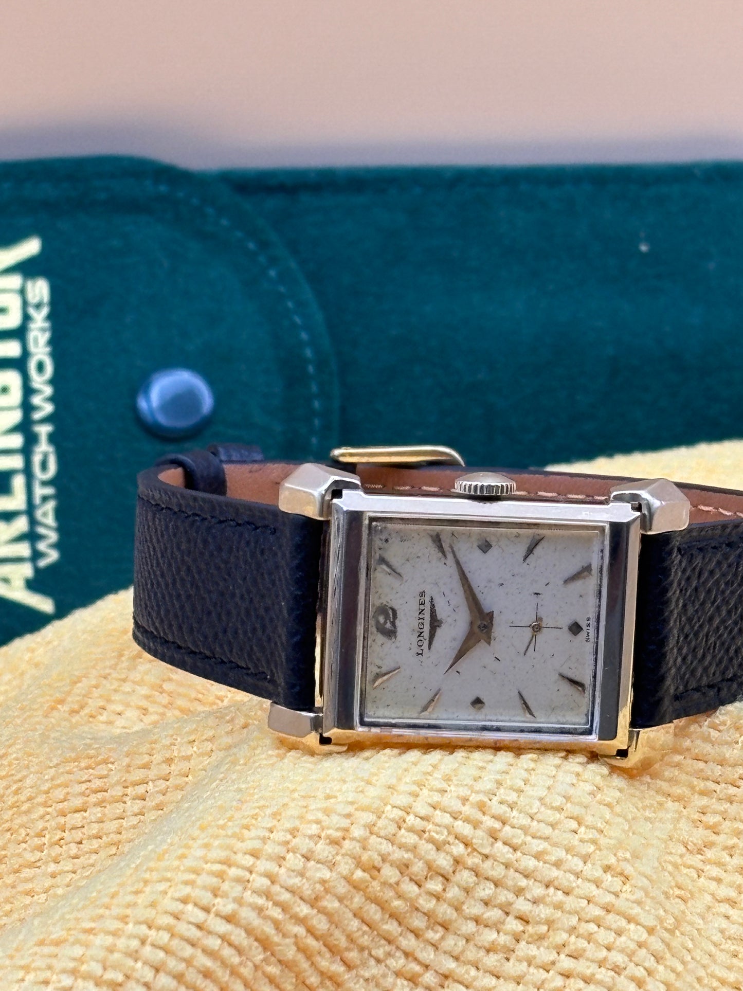 Longines Vintage 14k Gold  Watch on a leather band.