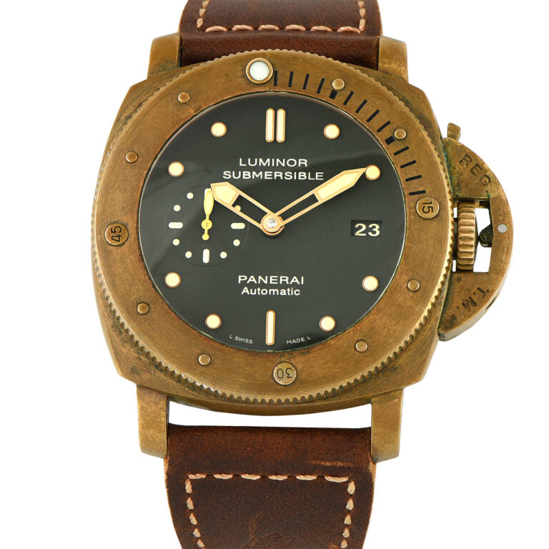 Panerai Submersible Bronzo full set complete on a Brown Leather band.
