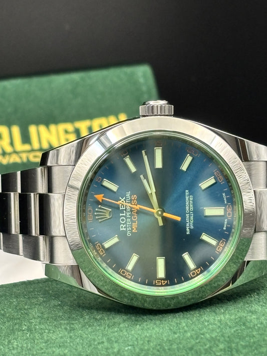 Rolex Milgauss oyster perpetual watch with a Rolex Steel Bracelet.