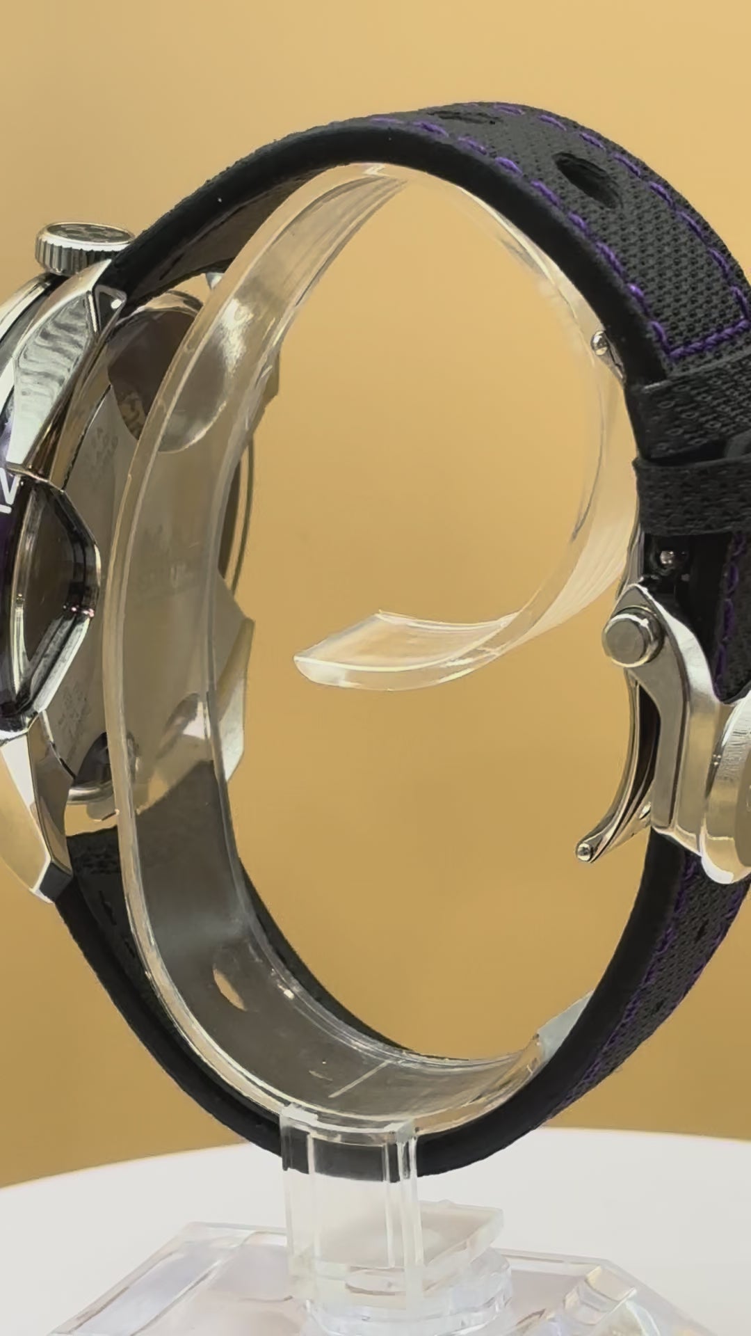 MB&F PURPLE M.A.D 1s Edition wrist watch on leather strap.