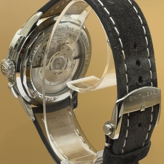 Breitling Premier B01 Chronograph watch with a leather strap.